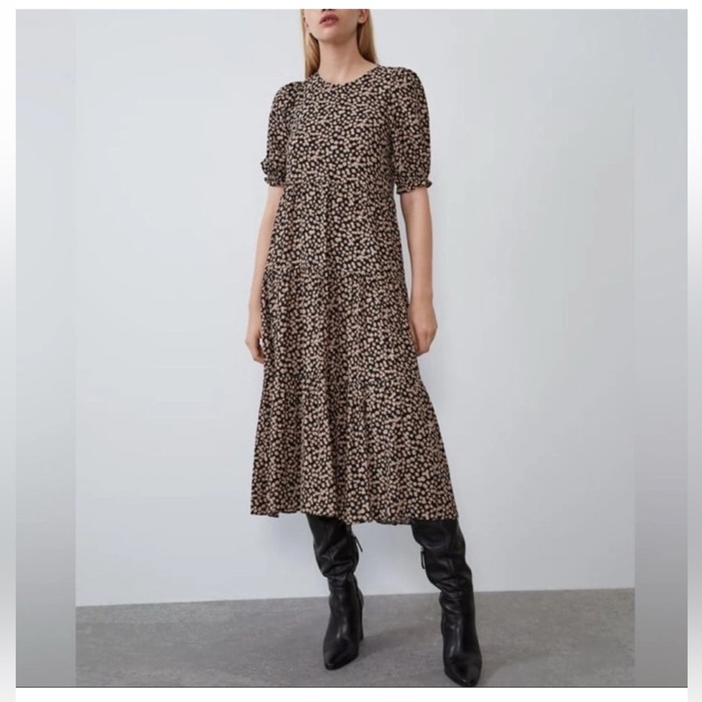 Zara Black and Peach Floral Dress Size M